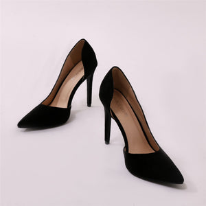 Tipsy Cut Out Court Heels in Black Faux Suede
