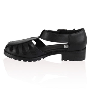 OTT7 Black Faux Leather Retro Cut Out Loafers