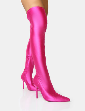 Instinct Pink Lycra Pointed Toe Stiletto Over The Knee Boots