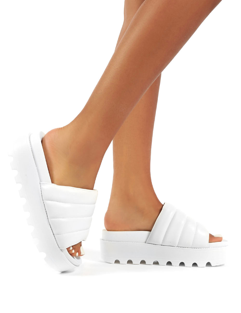 White platform hotsell sliders