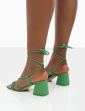 Aloha Green Lace Up Block Mid Heeled Sandals