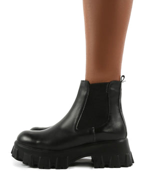 Attain Black PU Chunky Sole Ankle Boots