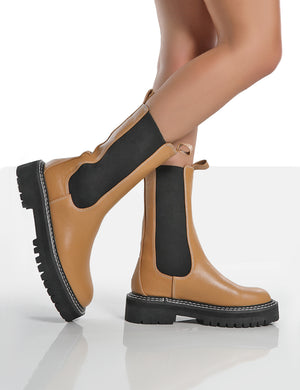 Animate Camel Ankle Chunky Sole Chelsea Boots