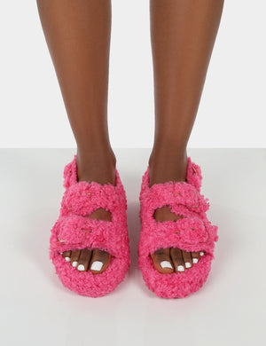 Fluffy shop sandals pink