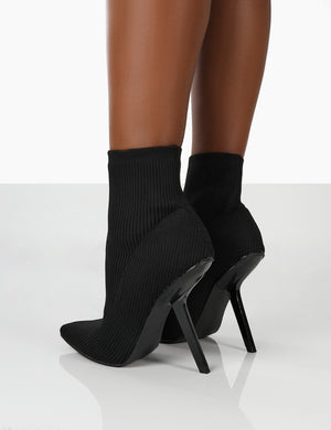 Chantelle Black Pointed Toe Stiletto Heel Sock Boots