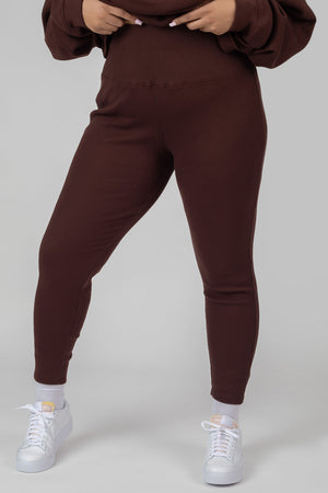 Curve Thick Waistband Ribbed Leggings Coffee