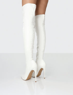 Confidence White Stiletto Heeled Over The Knee PU Boots