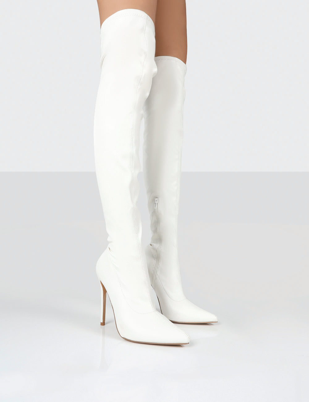 Confidence White Patent Heeled Over The Knee PU Boot Public Desire