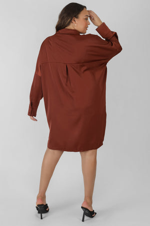 Curve Satin Shirt Dress Chocolate