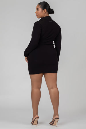Curve Zip Through Collared Mini Dress Black