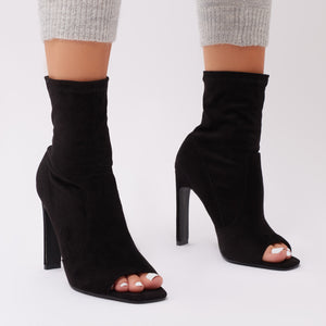 Craze Sock Fit Ankle Boots in Black Faux Suede Public Desire