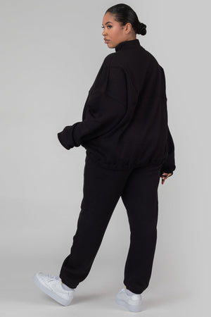 Curve Oversized Half Zip Pullover Pocket Front Sweatshirt Black