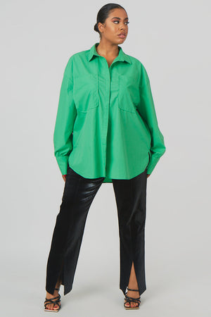 Curve Oversized Pocket Poplin Shirt Green