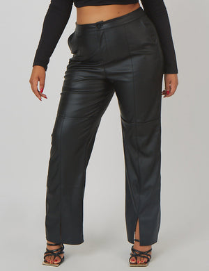 Curve Pu Seam Front Split Detail Trousers Black
