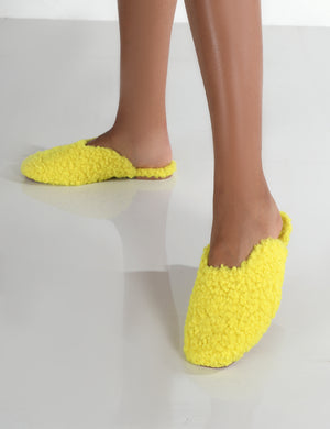 Ciao Neon Yellow Teddy Slip On Slippers