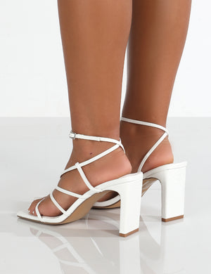 Clemmy White Croc Strappy Square Toe Heels