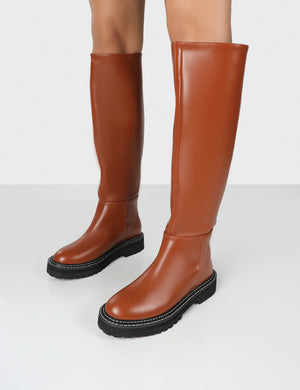 Dana Tan Pu Chunky Sole Knee High Boots