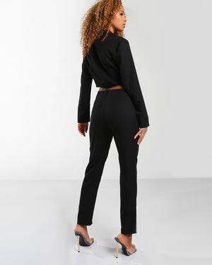 Amber x Public Desire waist detail split front trouser co-ord in black