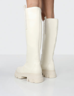 Genius Off White Knee High Chunky Sole Boots
