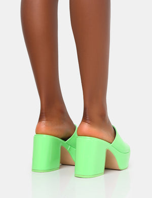 Ariel Green Patent Mule Chunky Mid Platform Heels