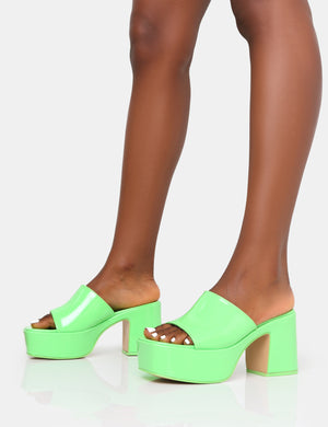 Ariel Green Patent Mule Chunky Mid Platform Heels