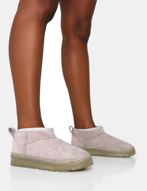 Bambi Light Grey Faux Suede Ultra Mini Ankle Boots