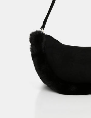 The Kinley Black Suede Faux Fur Shoulder Bag