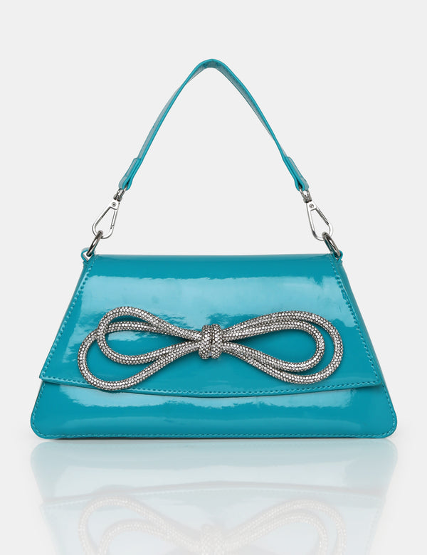 The Faya Teal Bow Detail Diamante Crossbody Bag