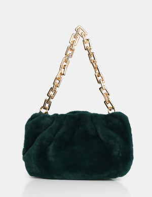 The Bracken Green Faux Fur Chain Handbag