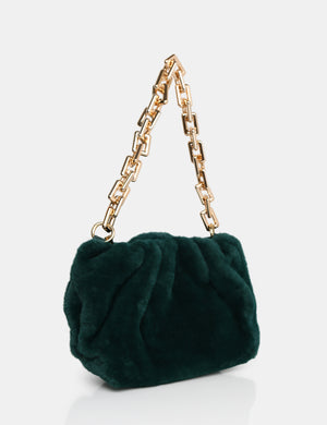 The Bracken Green Faux Fur Chain Handbag