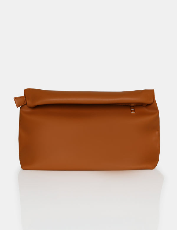 The Aria Caramel Folded Detail Clutch Bag