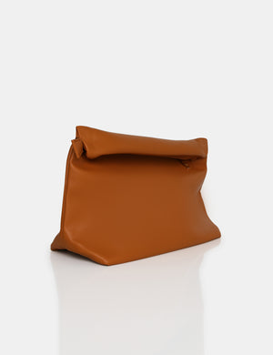 The Aria Caramel Folded Detail Clutch Bag