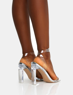 Inka Silver Mirror Perspex Round Toe Flat Block Heels