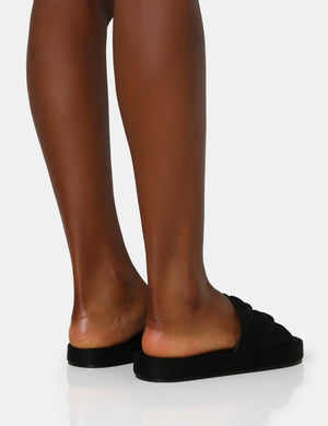 Bestie Black Nylon Embossed Heart Slider Sandals