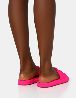 Bestie Neon Pink Nylon Embossed Heart Slider Sandals