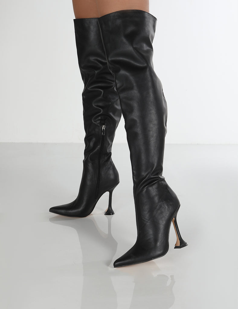 Indica Black PU Over The Knee Boots | Public Desire