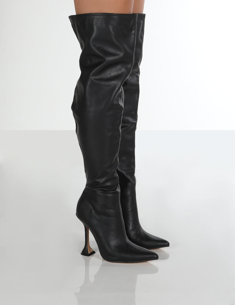 Indica Black PU Over The Knee Boots | Public Desire