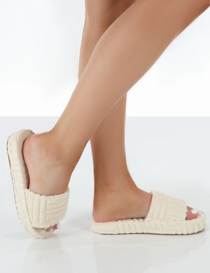 Juicy Ecru Terry Towelling Slider Slippers