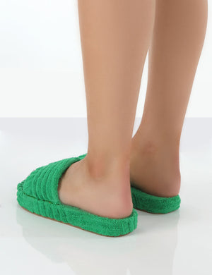 Juicy Green Terry Towelling Slider Slippers