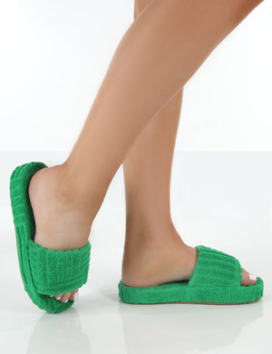 Juicy Green Terry Towelling Slider Slippers