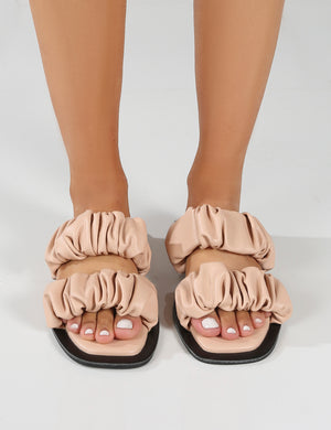 KoKo Pink Ruched Strappy Flat Sandals