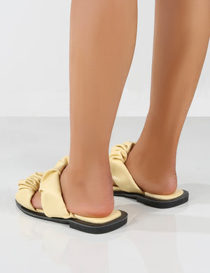 KoKo Yellow Ruched Strappy Flat Sandals