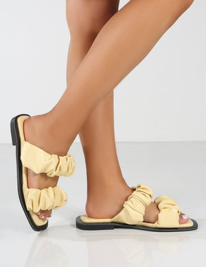 KoKo Yellow Ruched Strappy Flat Sandals