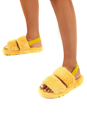 Lullaby Lemon Fluffy Strap Back Slippers