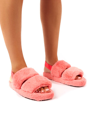 Lullaby Pink Fluffy Strap Back Slippers