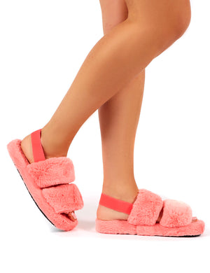 Lullaby Pink Fluffy Strap Back Slippers