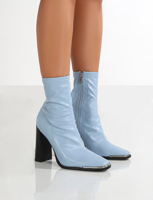 Liberty Blue PU sock High Heeled Ankle Boots