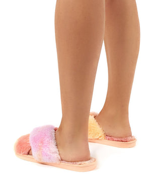 Mallow Lilac and Peach Fluffy Cross Strap Slippers