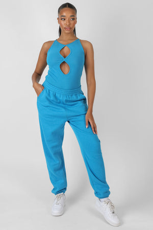 Twist Keyhole Sleeveless Bodysuit Blue