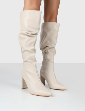 Mine Wide Fit Stone PU Knee High Boots
